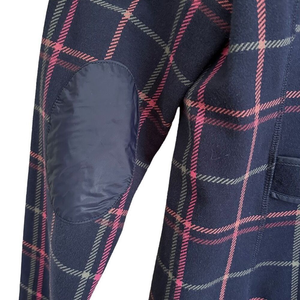 T by Talbots Navy Blue Tattersall Plaid Knit Zip Jacket Size Medium Petite - Picture 5 of 8